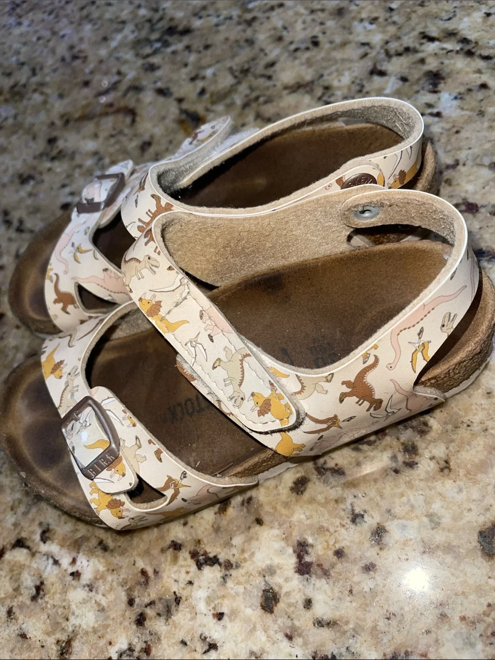 Birkenstock Kids Beige Dinosaur Print Adjustable Sandals